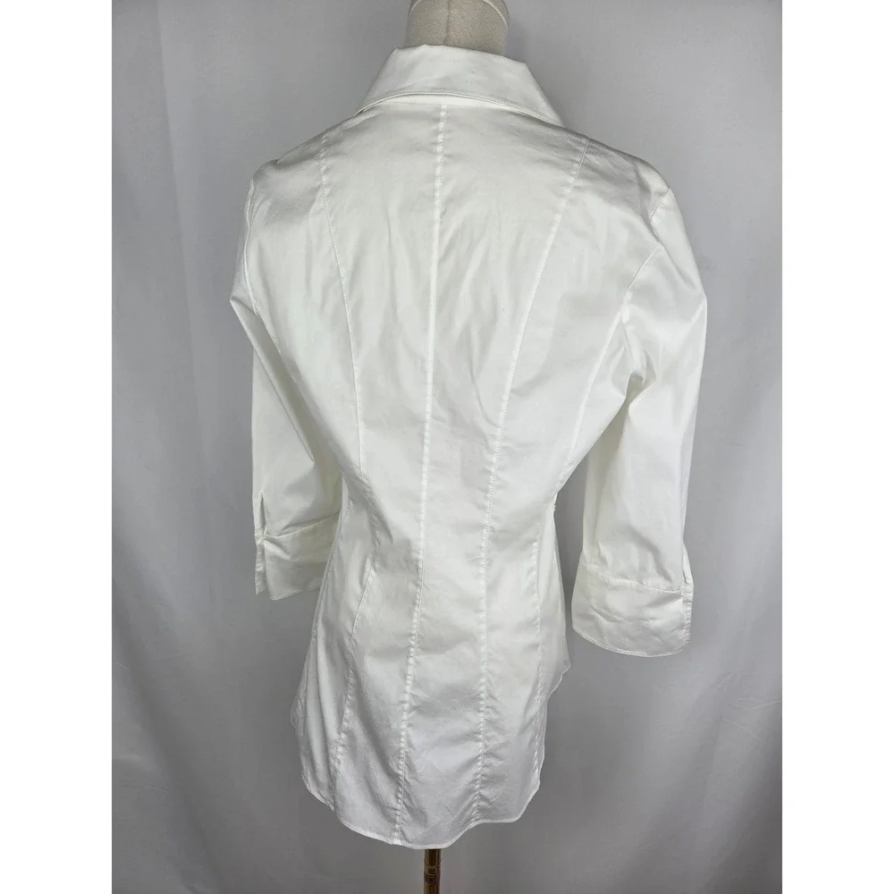 Lafayette 148 Button Down Blouse Sz 6 White 3/4 Sleeve Stretch Cotton Old Money - Picture 4 of 11